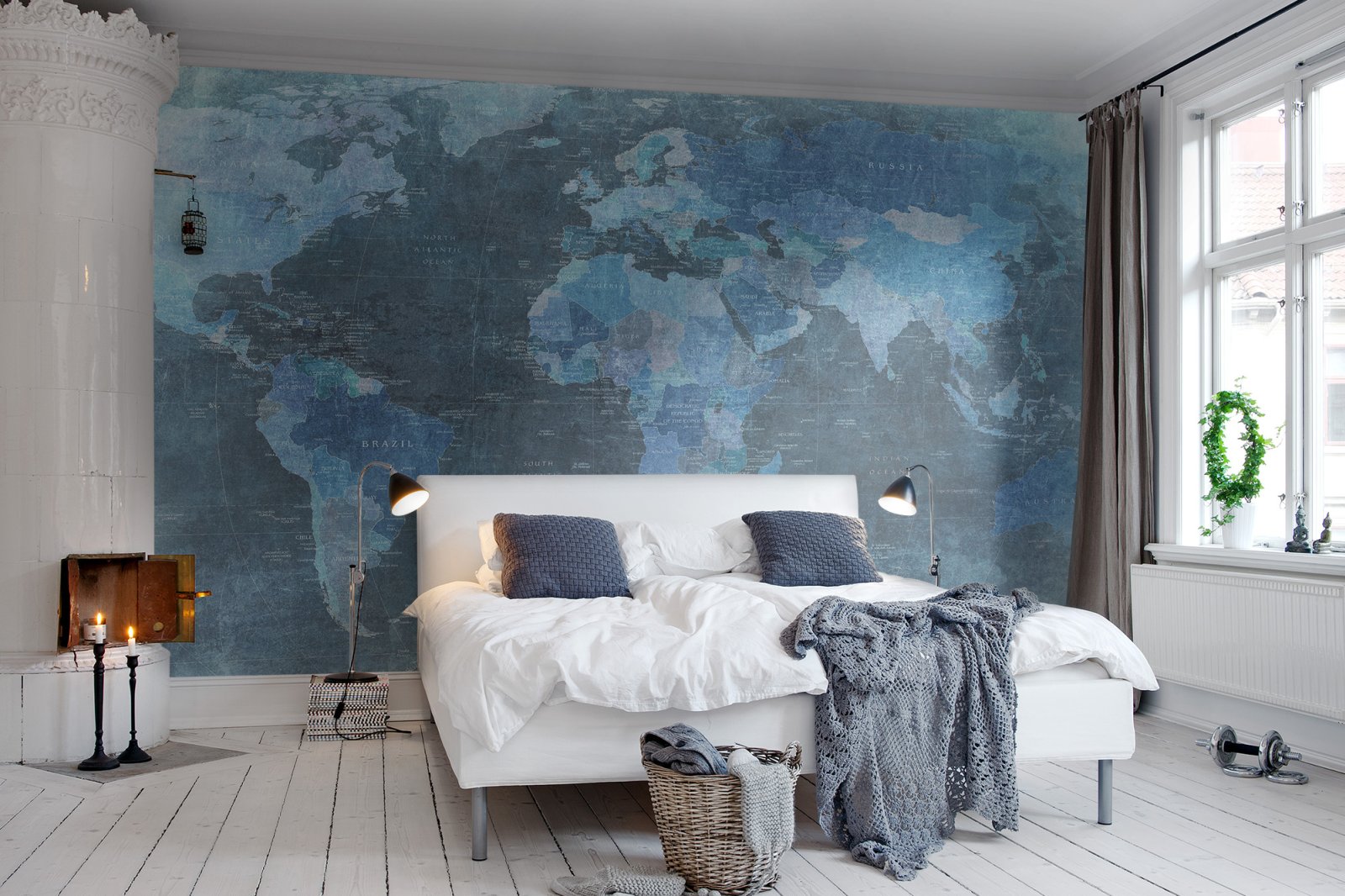 Rebel Walls - World Map Blue Mural