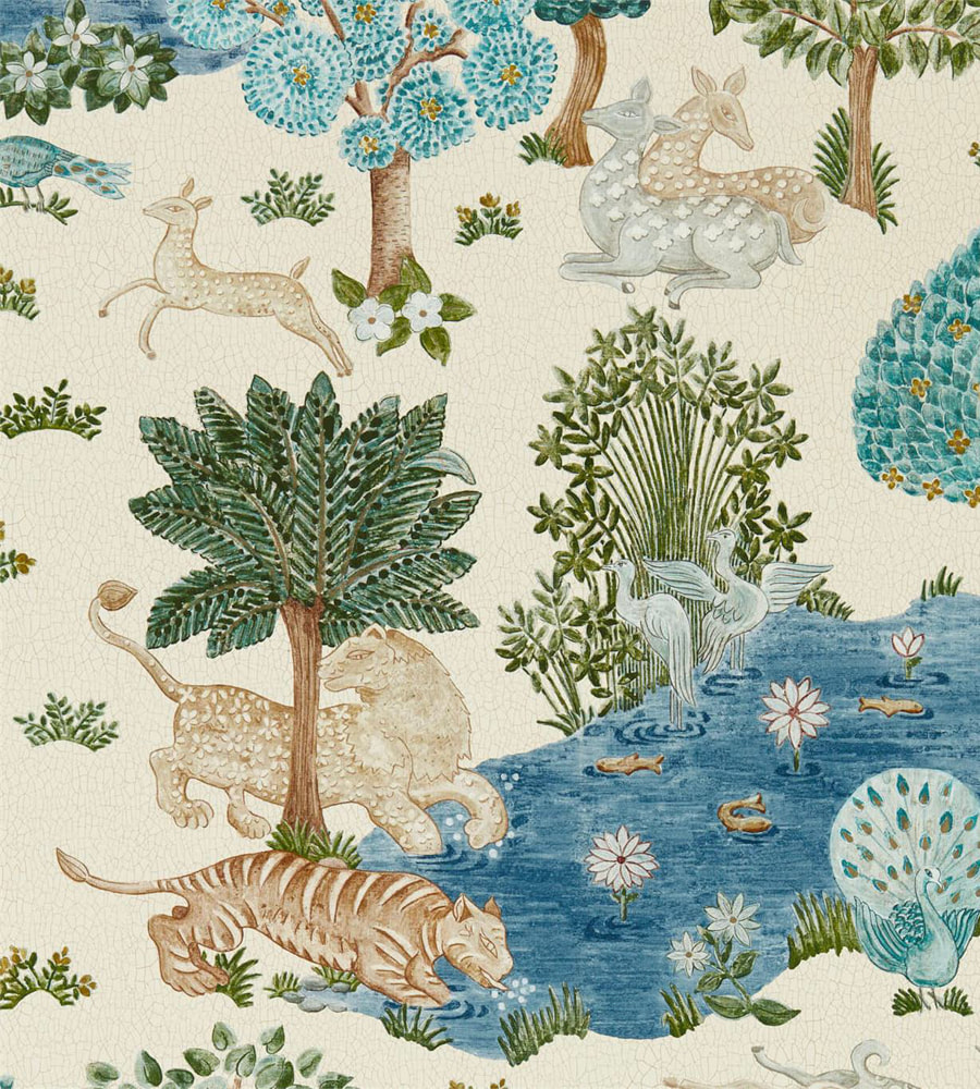 Sanderson Pamir Garden Archive Animal Kingdom Teal Cotton & Velvet Cushion Cover 